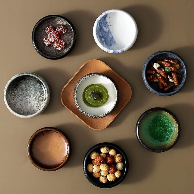 Uaral Soy Sauce Dish Sushi Dipping Bowl Pinch Bowls Japanese Small Plate Set of 6,3.75 Inch(4.5 oz Texture White)