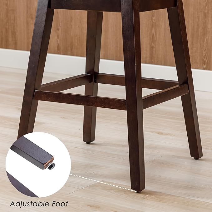 Counter Height Bar Stools Set of 4 Swivel Velvet Kitchen Stool Chairs with Back Mid Century Modern Barstool with Distressed Wood Legs for Dining Bar, Cow