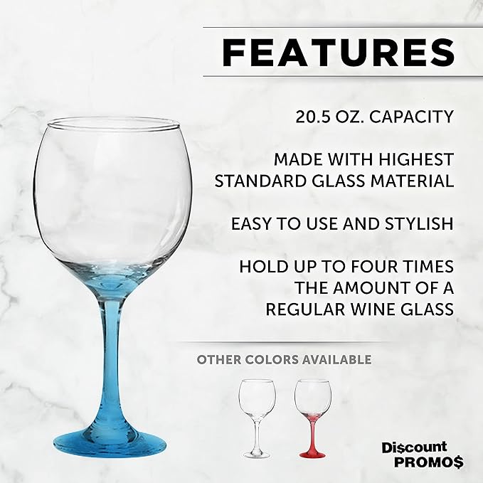 DISCOUNT PROMOS Premiere Wedding Wine Glasses 20.5 oz. Set of 12, Bulk Pack - Restaurant Glassware, Perfect for Red Wine or White Wine - Blue