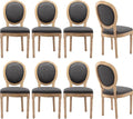 Vintage French Dining Chairs Set of 8, Round Back Accent Chairs with Linen Seat and Solid Wood Frame, Farmhouse Sillas de Comedor Upholstered for Dining Room & Kitchen, Gray