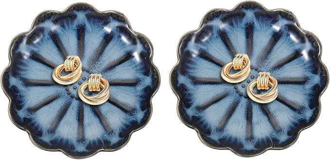 uxcell 2Pcs Ceramics Jewelry Plate, Sunflower Shape Key Holder Bowl for Entryway Table Decor Small Ring Tray Dish Gift for Women Girlfriend, Gradient Blue