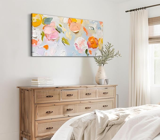 ADJUVANT Wall Art Impressionist Floral 48"L x 24"W, Colorful Flowers Canvas Painting Vibrant Blooms Artwork Soft Hues Prints Botanical Pictures Wall Decor for Living Room Bedroom Dining Room Home Office