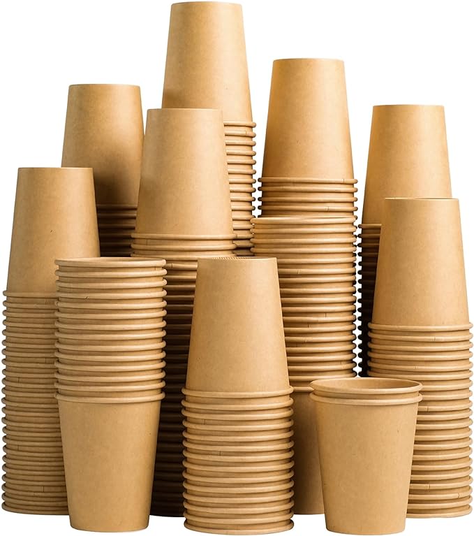 Lamosi 200 Pack 10 oz Kraft Paper Cups, Brown Disposable Paper Coffee Cups, Unbleached Cups for Hot/Cold Beverage Party Home Office