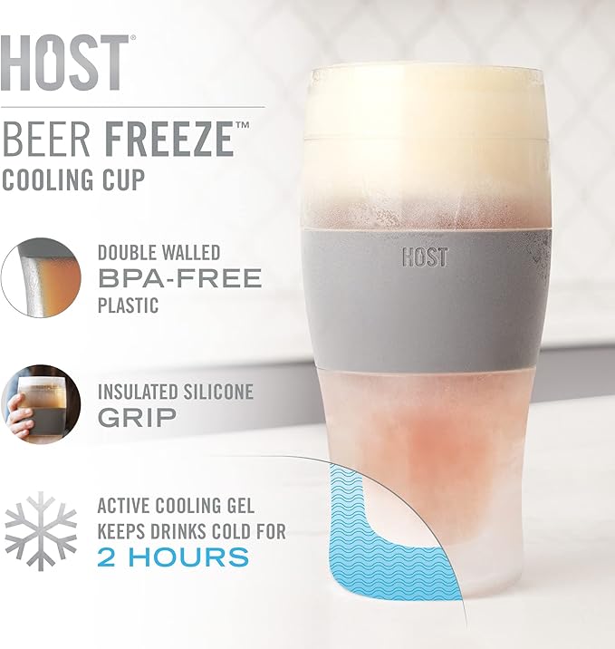 Host Freeze, Frozen Mugs, Freezable Pint Set, Beer Keep Your Drinks Cold, Double Walled Insulated Glasses, Tumbler for Iced Coffee, 16oz, Set of 2, Wood