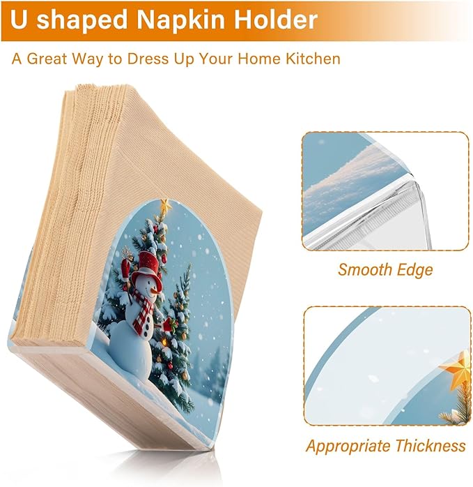 Snowman Christmas Tree Napkin Holder for Table Kitchen Decor Acrylic Paper Napkin Holders for Tissue Dining Room Indoor Outdoor Party Holiday Accessories