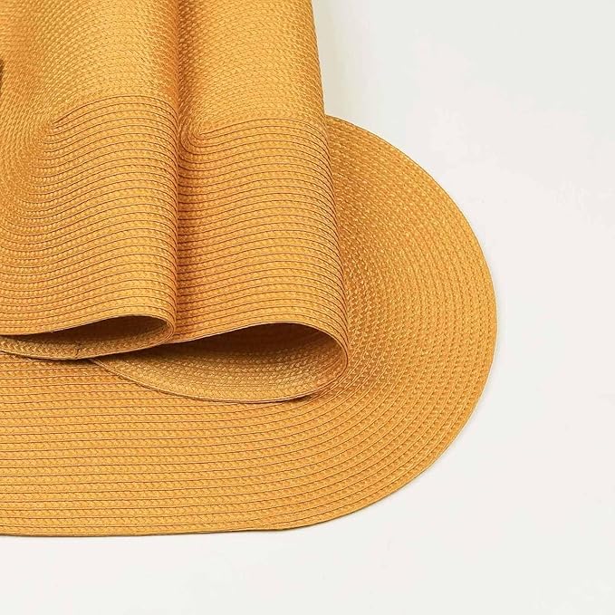 FunWheat Oval Braided Placemats Set of 4 Table Mats for Dining Tables Washable Heat Resistant Place Mats for Indoor Outdoor Use 12 x18 Inch(Oval Pumpkin Yellow, 4pcs)