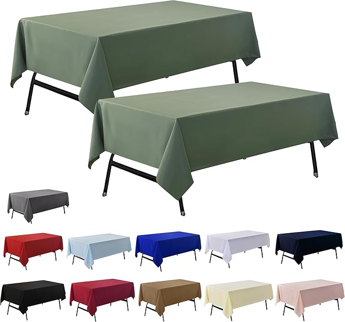 2-Pack 60x120 inch Sage Green Table Cloths, Solid Stain and Wrinkle Resistant Oblong Tablecloth, Premium Plain Weave Polyester Fabric Rectangle Table Linen Covers for Hotel, Wedding