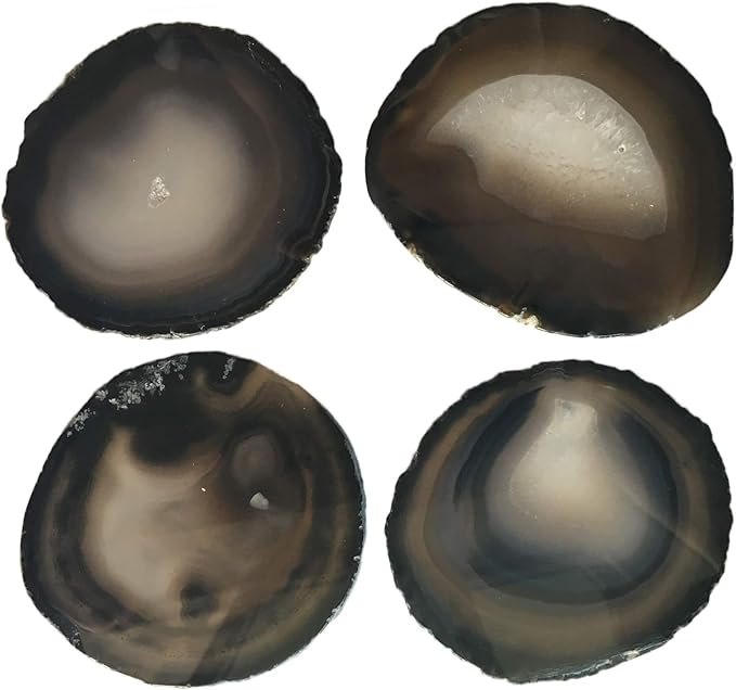 AMOYSTONE Black Agate Coasters Set of 4, 2.7-3 Inch Mini Stone Coasters, Non-Absorbent Coasters, Executive Gift for Men, Office Desk Accessories