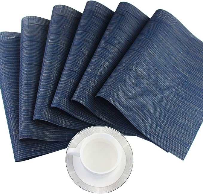 Vinyl Placemats,Washable Table Mats Easy to Clean Woven Placemats for Dining Table Set of 4 (Navy Blue)