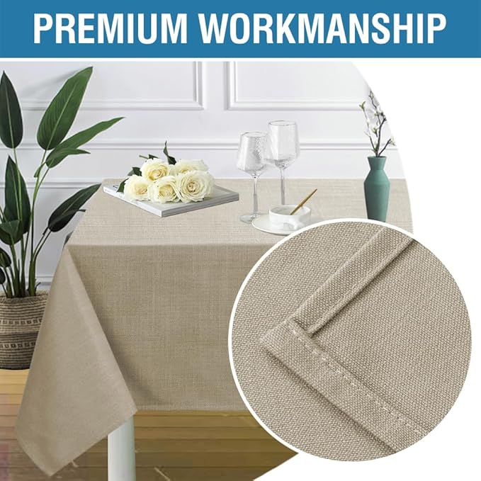 H.VERSAILTEX Linen Textured Table Cloths 54 x 70 Inch Premium Solid Tablecloth Spill-Proof Waterproof Table Cover for Dining Buffet Feature Extra Soft and Thick Fabric Wrinkle Free, Taupe