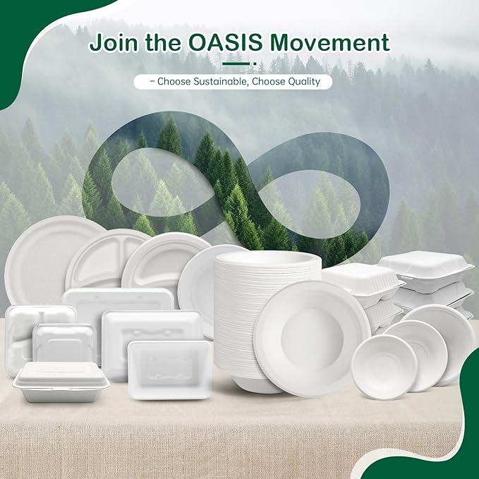 𝟯𝟮 𝗼𝘇, 𝟲𝟴-𝗣𝗮𝗰𝗸 Compostable Paper Bowls, Heavy-Duty Biodegradable Disposable Bowls Made from Bagasse, Eco-Friendly, Microwave & Freezer Safe (White)