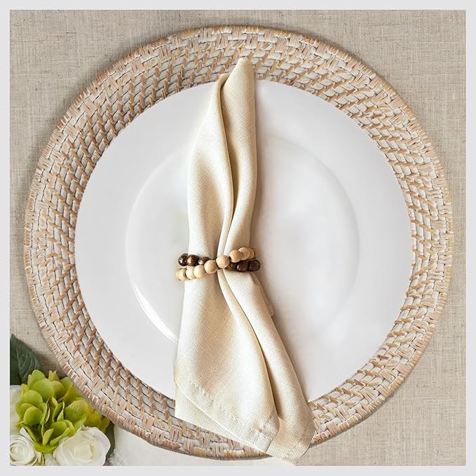 Napkin Rings Set of 6 - Modern Napkin Holder Rings with Wooden Beads | Dinner Napkin Ring for Holiday & Christmas, Birthday Party, & Wedding Decor - Farmhouse Napkin Rings Bulk (Specia)