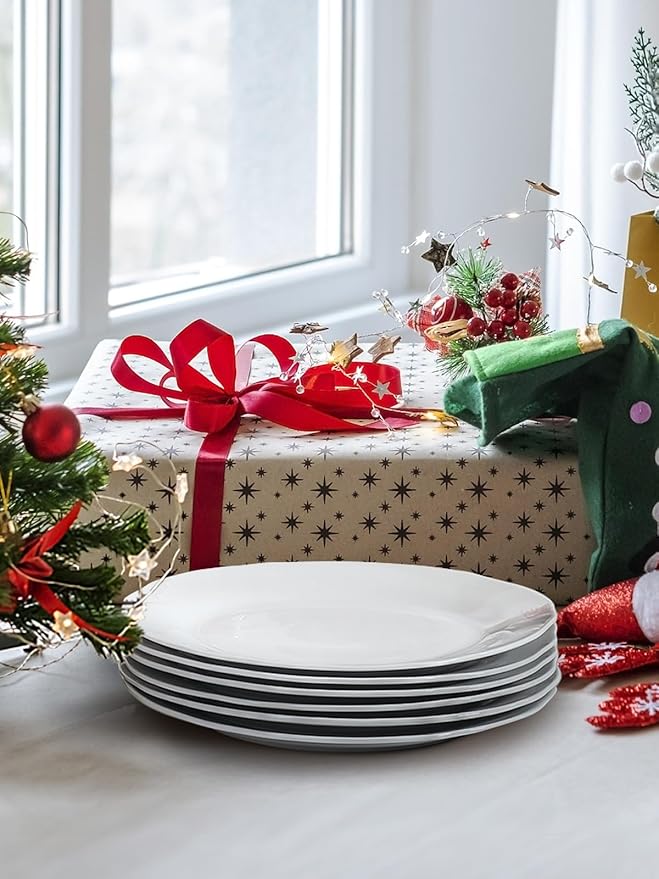 Y YHY Ceramic Dinner Plates, 10.6 Inch Porcelain Scalloped Plates, Off-White Serving Dishes Set of 6 for Home Kitchen, Microwave & Dishwasher Safe, Dinnerware Dishes Gift for Thanksgiving Christmas