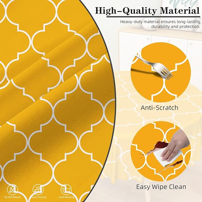 Laeacco 48 Inch Morocco Round Tablecloth Orange Geometric Lattice Modern Abstract Art Print Table Cloth Washable Waterproof Wrinkle Free Table Cover for Kitchen Dining Picnic Party Decoration