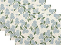 Blue Green Spring Placemats Set of 6 Hydrangea Flower Decor Place Mats 12x18 Inch Vintage Floral Summer Seasonal Decorative Linen Table Mats for Home Kitchen Dining Party Table Decoration