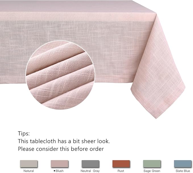 maxmill Lux Faux Linen Table Cloth with Slubby Yarn Textured Weaves Wrinkle Free Anti-Shrink Soft Tablecloth Decorative Table Cover for Outdoor and Indoor Use Rectangle 60 x 104 Inch Blush