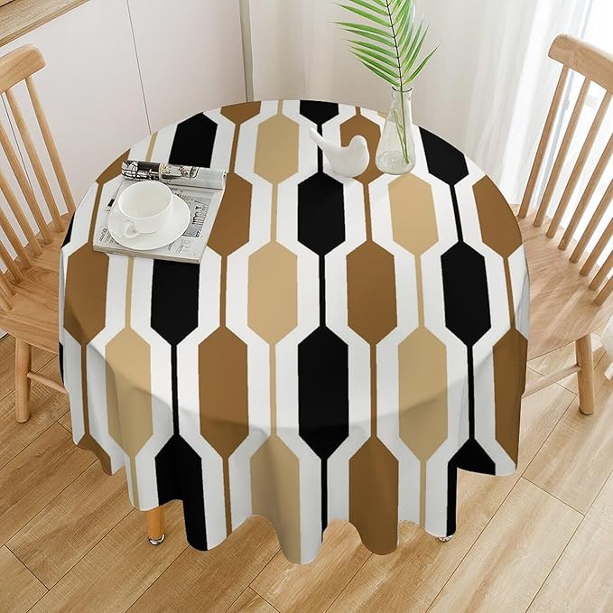 Abstract Boho Geometric Round Tablecloth, Mid Century Modern Geometric Art Retro Print Tablecloth for Home Party Dining Room Kitchen Decor 50Inch(127cm)