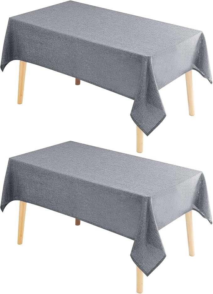 Hiasan 2 Pack Faux Linen Rectangle Tablecloth - Wrinkle and Stain Resistant Washable Table Cloth for Kitchen Dining Room Holiday Table Cover for Dinner, Grey, 70 x 120 Inch
