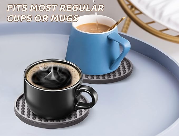 Coasters for Drinks 6 Pack Drinking Coasters with Holder,Heat Resistant Silicone Cup Mat Tabletop Protection,Non-Slip Rubber Coaster for Kinds of Cups (Grey)