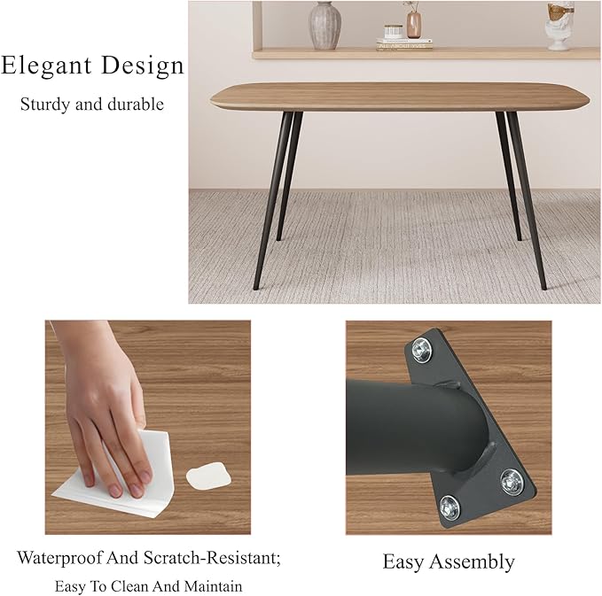 55.1'' Dining Table Set for 4,Modern Wood Dining Table,Leather Dining Chairs 4,Table and Chairs Set of 4,Ideal for Kitchen Dining Room (Walnut Color Table + 4 Grey Chairs)
