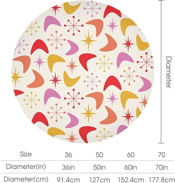 Mid Century Modern Round Tablecloth, Vintage Abstract Colorful Geometrics Modern Art Tablecloth for Home Party Dining Room Kitchen Decor 36Inch(90cm)
