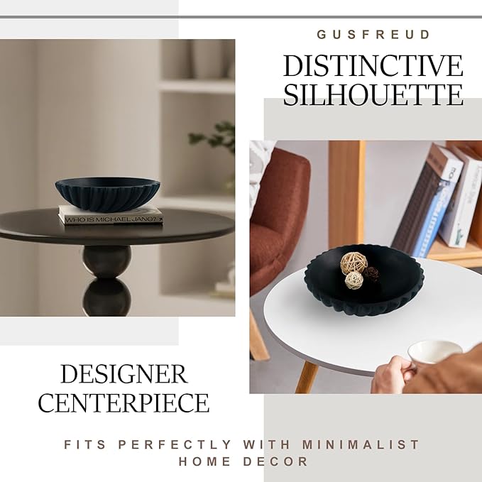Black Decorative Bowl - Large Fruit Bowl for Kitchen Counter & Coffee Table, Stylish Key Purse Bowl for Entryway & Console Table Decor