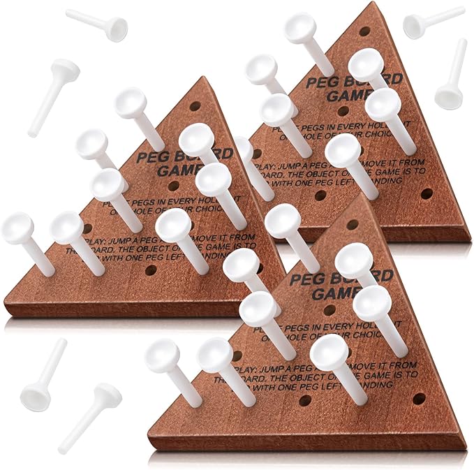Skylety 24 Pack Triangle Peg Games Wooden Board Table Game for Family Boys Girls Adults, Learning Toys Travel Peg Jump Toys Triangle Puzzle Brain Teaser Christmas Gifts (Dark Color)