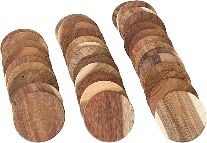 36 Pack Acacia Wood Drink Coasters, 3.68 Inch Round Wooden Acacia Wood Cup Coasters
