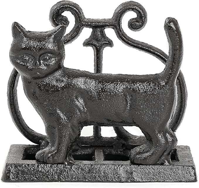Sungmor Vintage Cast Iron Napkin Holder, Rustic Farmhouse Napkins Holder, Freestanding Table Napkins Stand, Lovely Cat Statue Decor Paper Napkin Rack, Home Restaurant Dining Table Square Napkin Holder