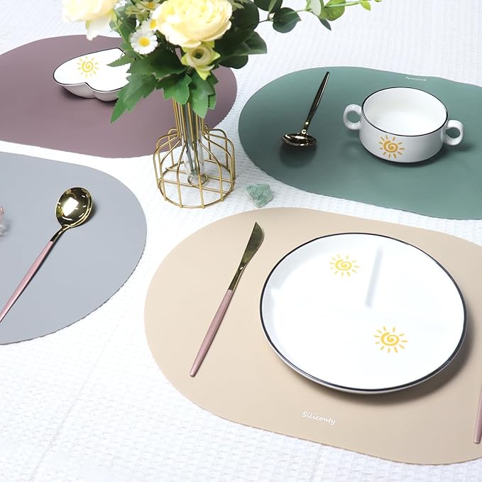 Silicone Placemats, Oval Placemats Set of 4. Heat-Resistant and Easy to Clean Siliconty Mats, Non-Slip Silicone Placemats for Table Protection. (2, Cameo Brown)