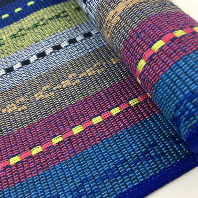 WAZAIGUR Hand Woven with 100% Cotton Placemats Colorful Placemats Braided Ribbed Durable Heat-Insulation Table Mats Set of 6,Blue