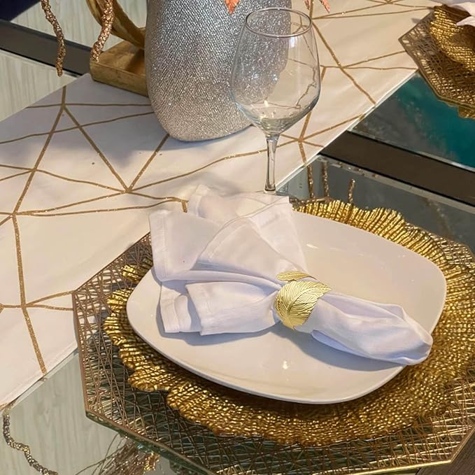 Gold Leaf Napkin Rings Set of 12, Leaves Napkin Rings for Table Setting, Metal Leaf Napkin Holder Rings for Holiday Party,Wedding, Banquet, Formal or Casual Dinning Table Decor (Gold)