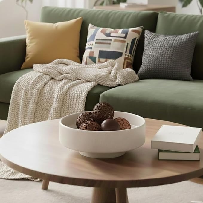 Decorative Bowl for Table Centerpiece – Stone-Effect Beige Bowl for Modern Home Decor | Minimalist Coffee Table Decor Accent with Anti-Scratch Base & Secure Packaging (Beige Stone)