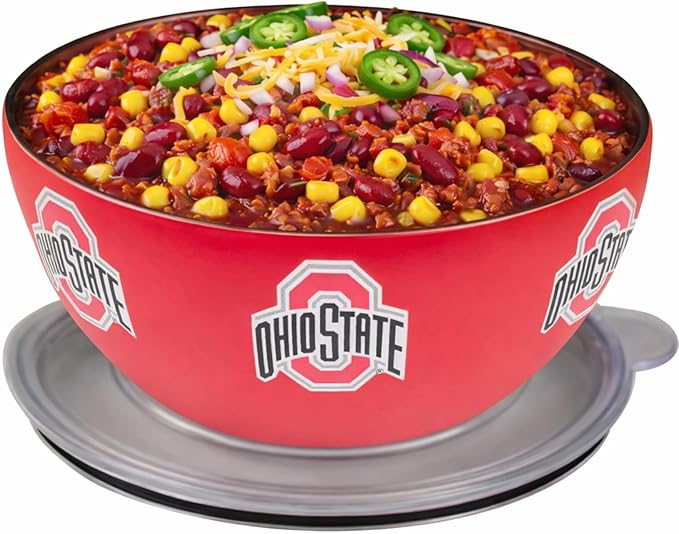 Ohio State Buckeyes Large Insulated Serving Bowl with Lid (3Q /100oz) - Officially Licensed Stainless Steel Thermal Bowl - Double-Walled, Vacuum Insulated Bowl, Hot & Cold Food, Tailgates & Game Day