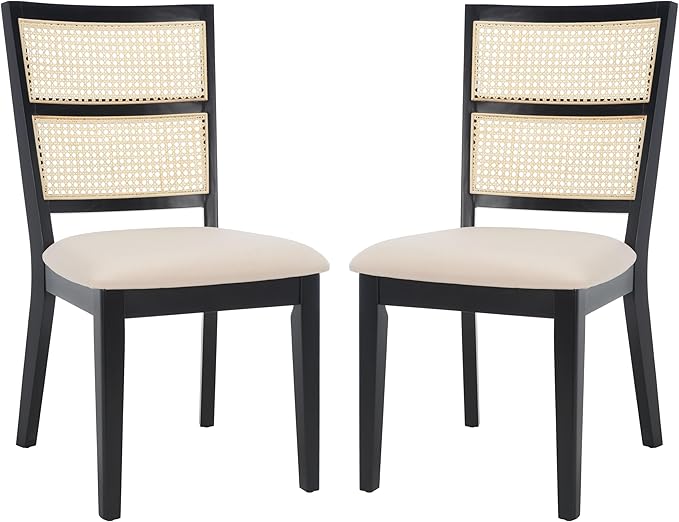 SAFAVIEH Home Collection Toril Coastal Black/White/Natural Dining Chair Set of 2