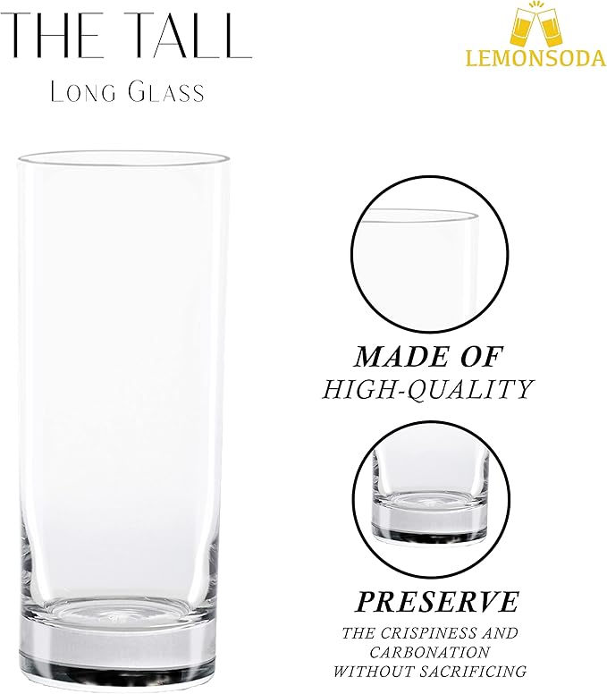 LEMONSODA Premium Highball Glass Set - Elegant Tom Collins 15oz Glasses Set of 6 Tall Drinking Water Glasses - Bar Glassware for Cocktail, Mojito, Whiskey (Set of 6)