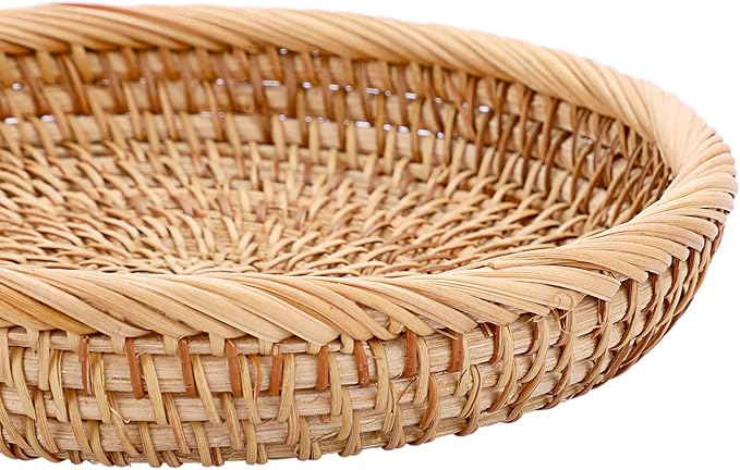 Hipiwe Set of 3 Key Basket Bowl for Entryway Woven Wicker Storage Basket Bowl Round Rattan Serving Basket Tray Fruit Snacks Candy Organizer Bowl for Keys Wallet Cell Phone Home Decor