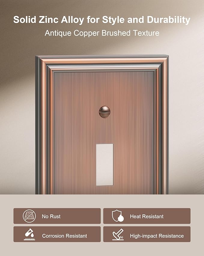 6-Pack Single Toggle Light Switch Cover Plate, Durable Solid Zinc Alloy Decorative Switch Plate Covers, Antique Copper 1 Gang Wall Plate, Corrosion Resistant