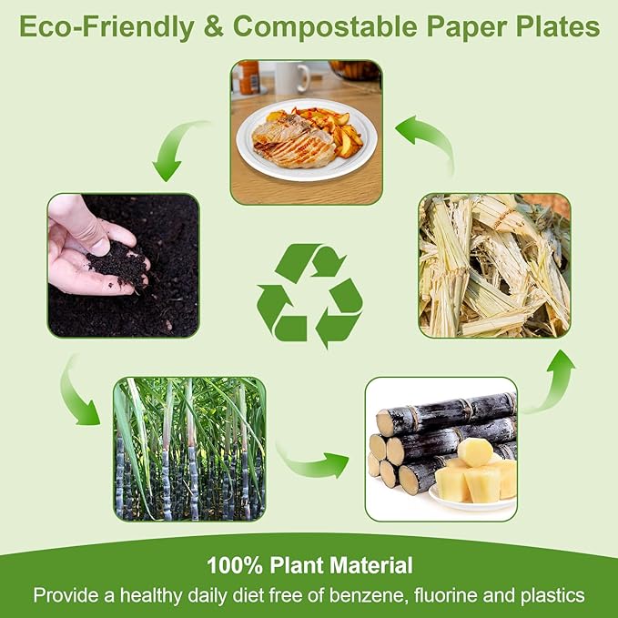 Heavy Duty Paper Plates 10 Inch [60 Pack - White ] Eco Friendly Compostable Dinner Plates, Biodegradable Disposable Paper Plates For Party Picnic Home Office, Sturdy Soak-proof