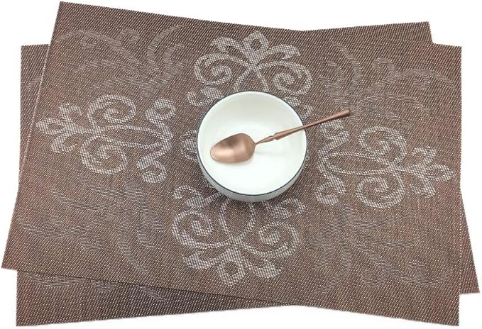 Gugrida Luxury Coffee Placemats Set of 6 Crossweave Woven Vinyl Placemat for Dining Table Heat Resistant Non-Slip Kitchen Table Mats Easy to Clean