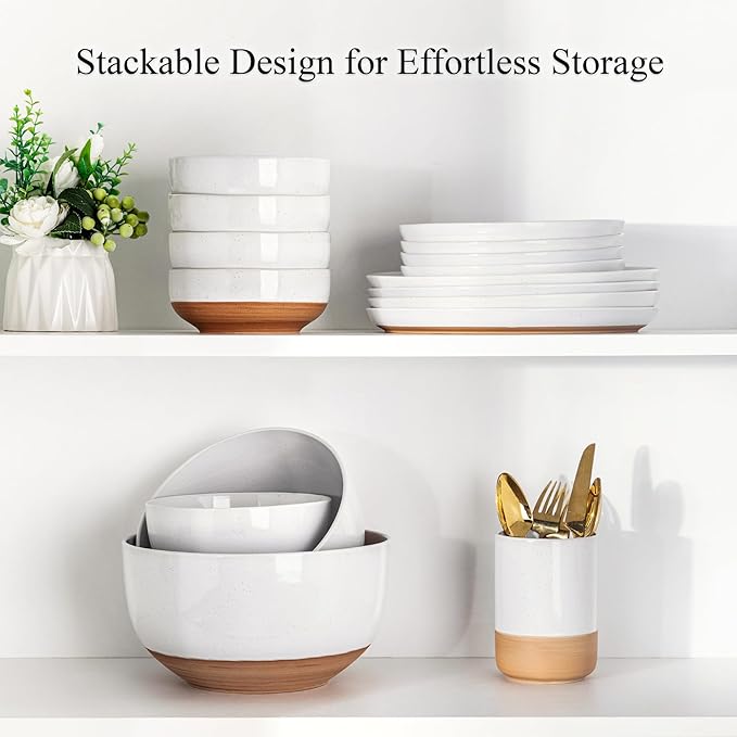 AmorArc Ceramic Mixing Bowls|Nesting Bowls Set of 3 for Kitchen|Stoneware Serving Bowls with Rustic Terracotta Underside for Mixing,Cooking,Baking,Salad| Microwave & Dishwasher Safe 4.6/2.8/1.3 Qt