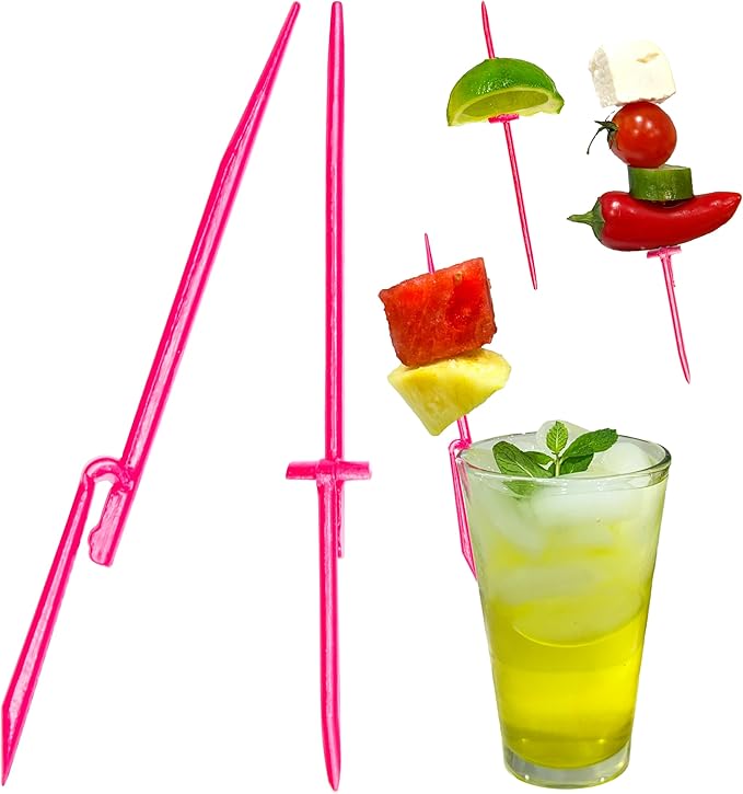 Garnishmate Clip On Garnish Holder Pick Cocktail Accessory for Entertaining Drinks and Charcuterie Boards for Home Bar Cart or Bartender Kit for Cocktails Accessories (NEON PINK, 30 PACK)