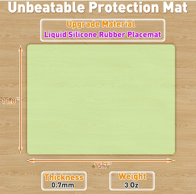 Silicone Placemat Set of 4,Heat Resistant Non-Slip Silicone Mat for Dining Table and Kitchen,Waterproof Wipeable Easy Clean Table Mat 15.8"x11.8" Ultra-Thin Semi-Transparent (Bright Green)