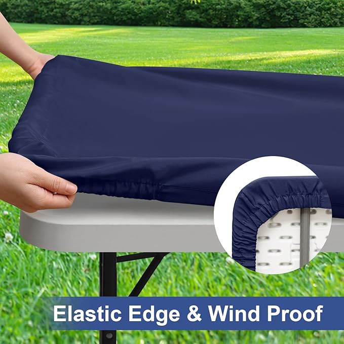 homing 2 Pack Rectangle Table Cloth, Elastic Fitted Fabric Tablecloth Fits for 5 Foot Folding Tables, Washable Table Cover for Picnic, Camping, Indoor & Outdoor (Navy Blue, 30" x 60")