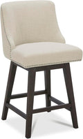 CHITA Counter Height Swivel Bar Stools, FSC Certified Upholstered Counter Stools, Modern Swivel Barstools with Wood Legs for Kitchen Island, 26" Seat Height, Fabric in Linen
