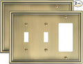 2-Pack Combo Double Toggle/Single Decorator Outlet Cover Plate, Zinc Alloy Decorative Antique Brass 4 Gang Switch Plates for Electrical Outlets, Receptacle, GFCI Outlet, Dimmer Switch