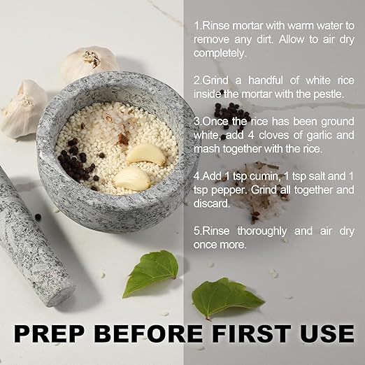 Koville Natural Marble Mortar and Pestle Set, 5" Heavy Duty Granite Grinder for Kitchen, Guacamole, Salsa, Pill Crusher, Spice, Herb, Marble Bowl for Kitchen Counter, Granite Spice Grinder Bowl