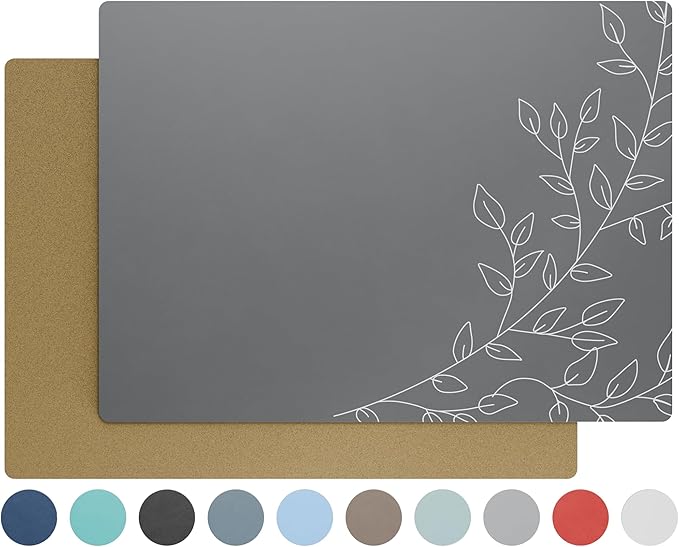 Royalty Art Dark Gray Boho Placemats, 4 Pc. Set, Non-Slip Cork Backed, Wipeable Heat Resistant Surface for Kitchen and Dining Table Protection, Cute Floral Pattern for Farmhouse or Rustic Decor