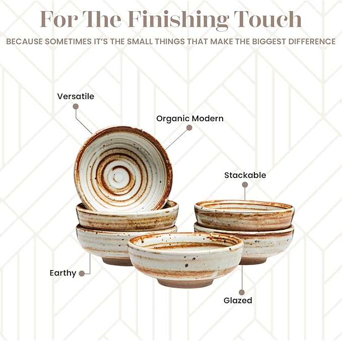 Vikko Small Dipping Bowls, Set of 4 Mini Soy Sauce Dish, 3" Stoneware Dipping Sauce Cups, Pinch Bowls, Decorative Sauce Bowls for Dips, Condiments, Charcuterie Boards Microwave and Dishwasher Safe