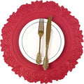 Noctiflorous Round Faux Leather 15 Inch Placemats Set of 4 Waterproof Wipeable Heat Resistant Tablemat for Dining Table Kitchen Non Slip Washable Oilproof Table Place Mat(Holly Red, 4)